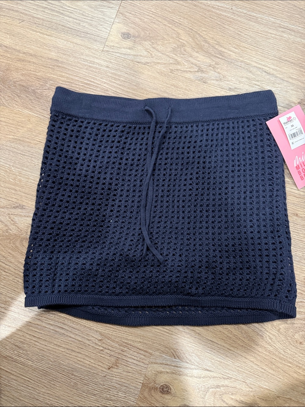 Navy Crochet Drawstring Mini Skirt